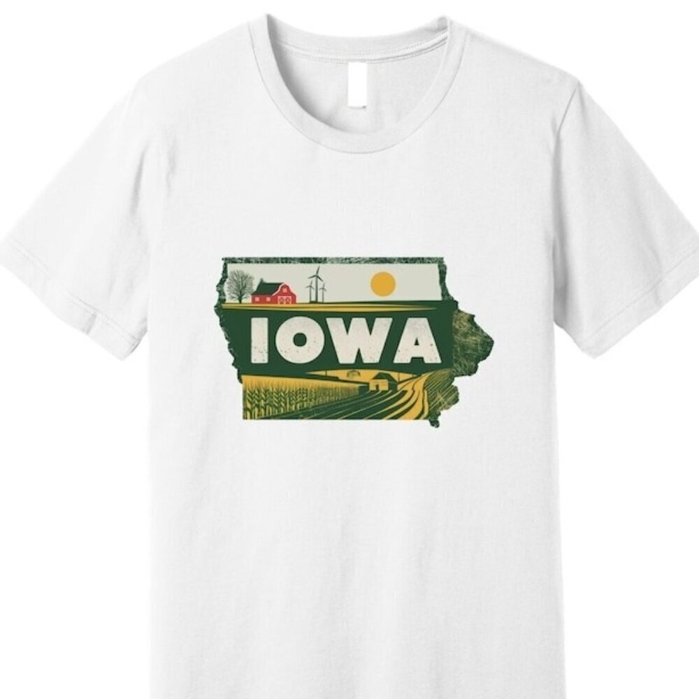 Iowa State Tshirt  Iconic Iowa   Farm And Windmill Scene Tee